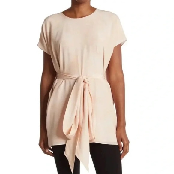 MM Lafleur Tops - M.M. LaFleur Selena Brushstroke Ballet Belted Silk Light Blush Tunic Top Medium